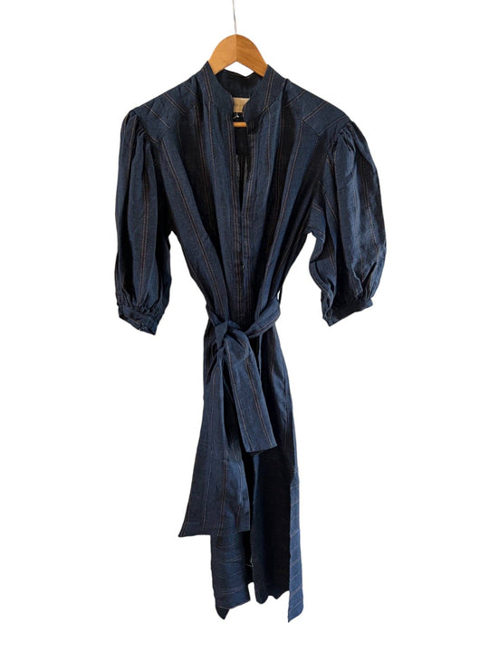 Road to Nowhere Clothing - Women's Marrakech Linen Dress SS24: L / Indigo Stripe